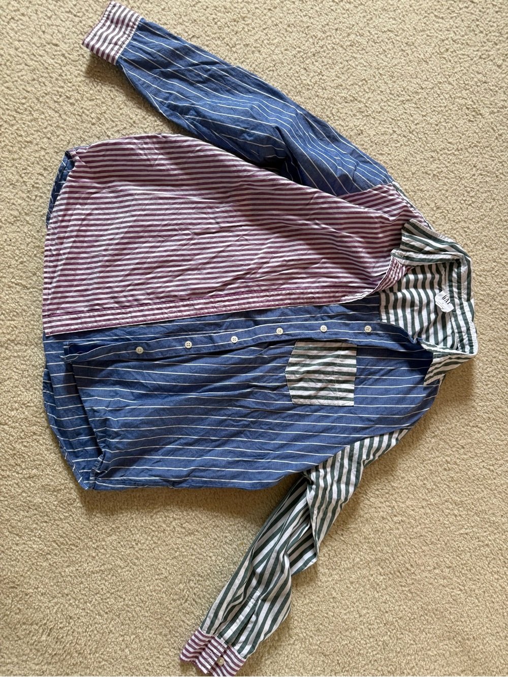 GAP Women's Multi-Striped Button-Down Shirt - Blue, Green & Burgundy size small